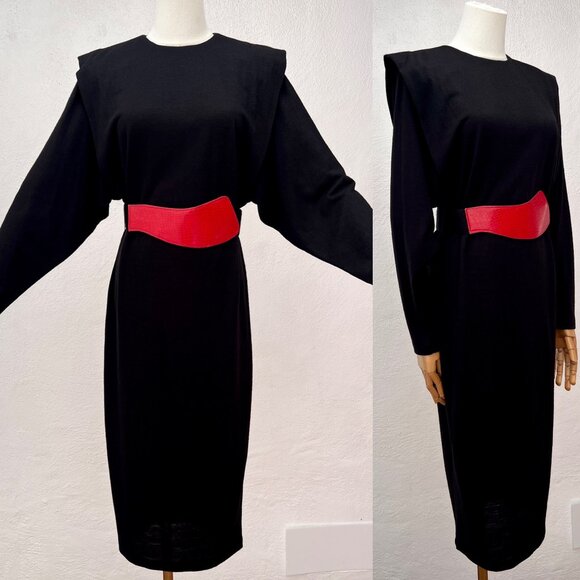 Vintage 1980s Sybil California Long Sleeve Orlon/Wool Midi Sheath Dress Size 6 - Picture 1 of 16